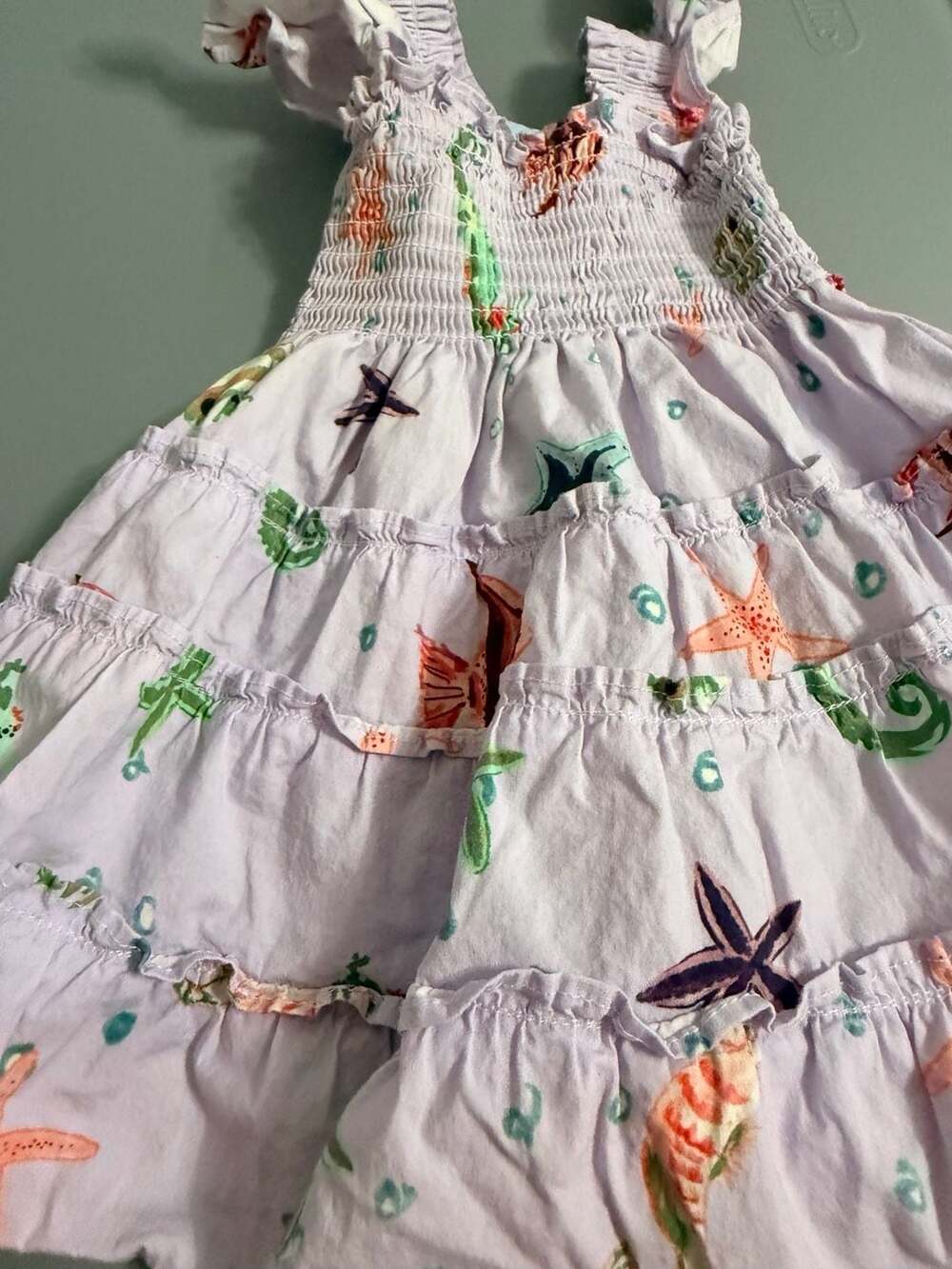 Hill House Dress Size 18M Purple Sea Life Print Ruffled Seahorse Starfish Fish - Picture 2 of 3